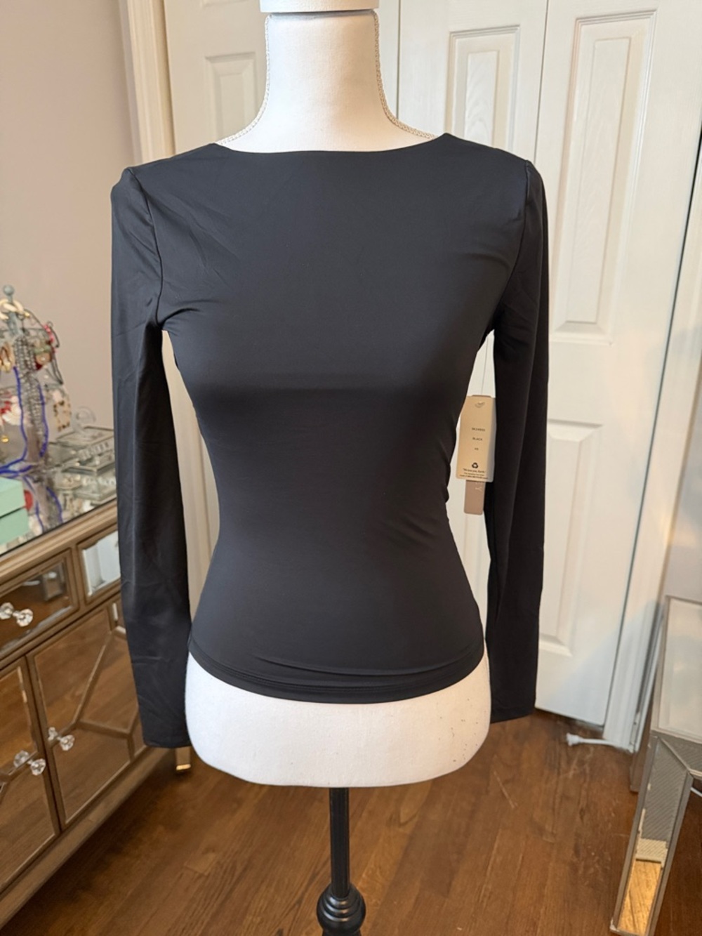 Pink Rose Luxe Jersey "silky knit" Blk Long-Sleeve Fitted Crew Neck Top XS ❤️❤️
